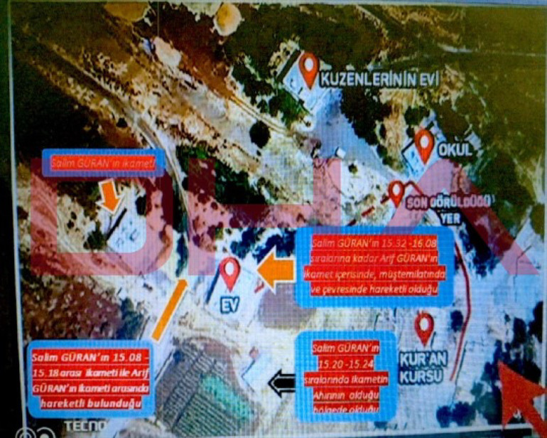 Narin Güran cinayeti davası: İddianameye yansıyan dar alan baz çalışmasının şeması ortaya çıktı