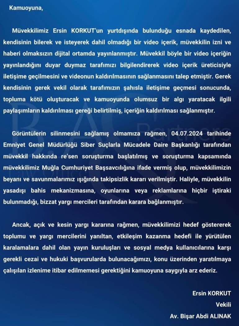 Ersin Korkuttan yasa dışı bahis açıklaması