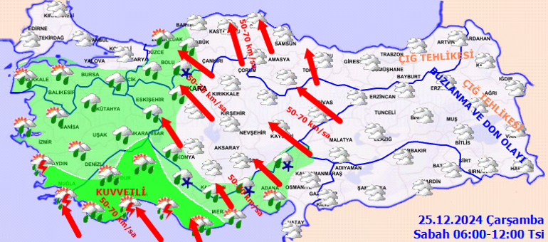 HAVA DURUMU TAHMİNLERİ İL İL YAYINLANDI | Bugün (25 Aralık) hava nasıl olacak İstanbulda yağmur var mı Meteoroloji saat vererek uyardı