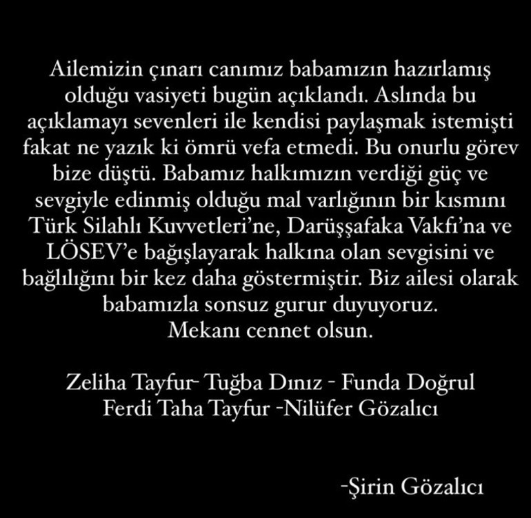 Ferdi Tayfur’un vasiyeti açıklandı...Tuğçe Tayfur ayrıntısı dikkat çekti