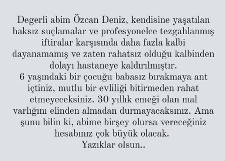 Gerilim tavan yaptı Özcan Deniz hastaneye kaldırıldı