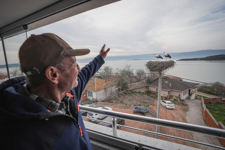 Yaren leylek için köye akın ettiler 14. kez gelişi büyük sevinç yaratmıştı