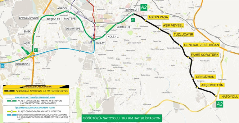 Dikimevi Natoyolu metrosu ne zaman açılacak Ankara Dikimevi Natoyolu metro durakları belli oldu