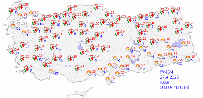 SON DAKİKA HAVA DURUMU TAHMİNLERİ İL İL 27 NİSAN | Bugün hava nasıl olacak, pazar günü İstanbulda yağmur var mı Meteoroloji sağanak yağışın görüleceği illeri yayınladı