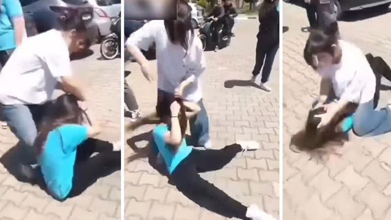 Türkiye bu görüntüleri konuşuyor 7 kız öğrenci, liseli Elifi feci şekilde darbetti... Sivasın ardından Bursada benzer olay