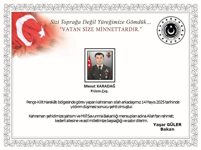 Üzerine yıldırım düşen uzman çavuş şehit oldu