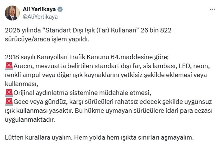 Aracınıza taktırırken bir kez daha düşünün Bakan Yerlikaya duyurdu: 26 bin 822 sürücüye ceza kesildi