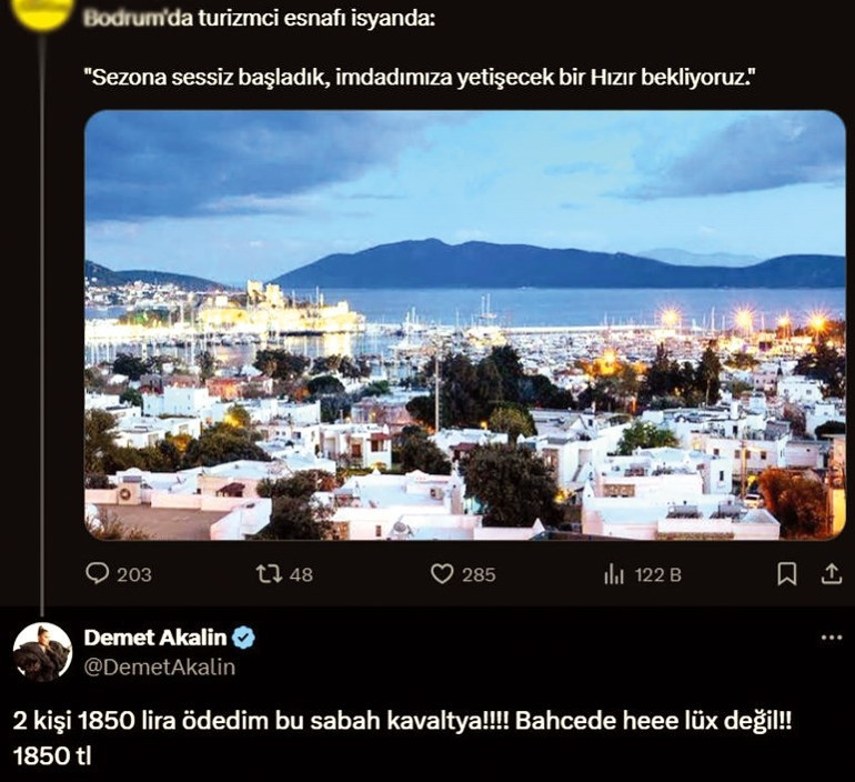 Demet Akalın Bodrum’daki fiyatlara tepkili: Kahvaltıya 1850 lira
