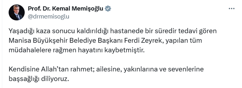 Son dakika: Manisa Büyükşehir Belediye Başkanı Ferdi Zeyrek hayatını kaybetti