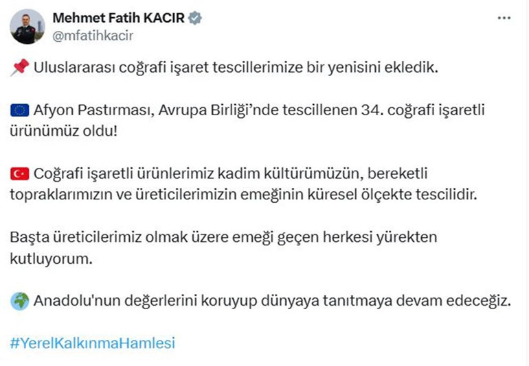 Afyon pastırmasına AB’den coğrafi işaret tescili