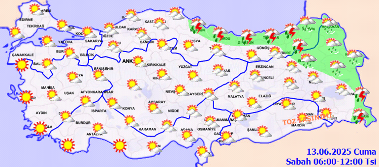 Son dakika hava durumu tahminleri il il 13 Haziran 2025 | Bugünkü hava durumu nasıl olacak Yağmur yağacak mı Meteorolojiden sağanak yağış ve toz taşınımı uyarısı
