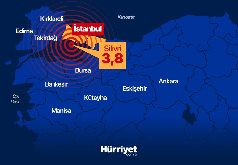 Son dakika... Marmarada 3.8 büyüklüğünde deprem Merkez üssü: Silivri