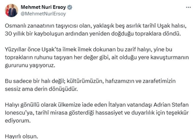 Bakan Ersoy duyurdu 30 yıl sonra İtalya vatandaşı gönüllü olarak Türkiyeye iade etti: Tam 5 asırlık