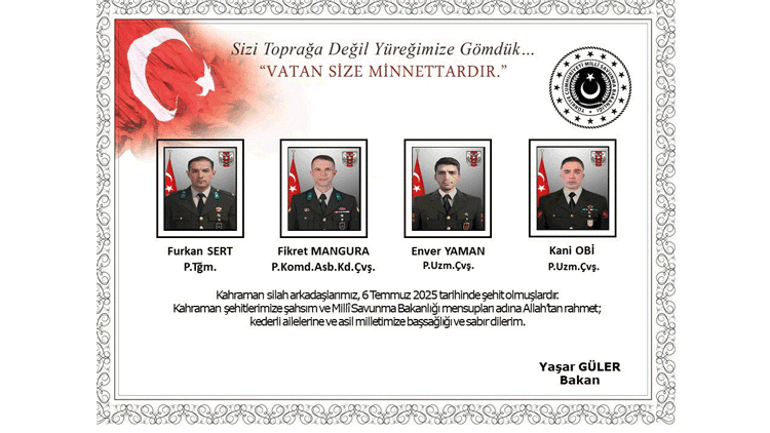 Mağarada metan gazı nedeniyle şehit olan askerlerin isimleri belli oldu