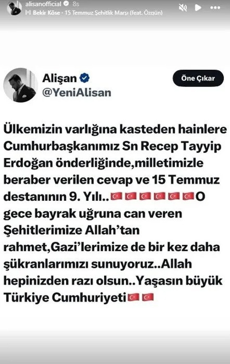 Kalbimizde hala aynı sızı... Ünlü isimlerden 15 Temmuz Demokrasi ve Milli Birlik Günü paylaşımları
