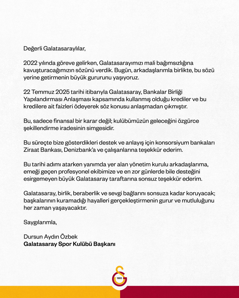 Galatasaray, Bankalar Birliği’nden çıktı İşte resmi açıklama