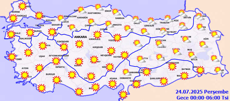 Son dakika hava durumu tahminleri il il | Havalar ne zaman serinleyecek Bugün (24 Temmuz) hava nasıl olacak, yağmur yağacak mı Meteorolojiden cuma günü uyarısı