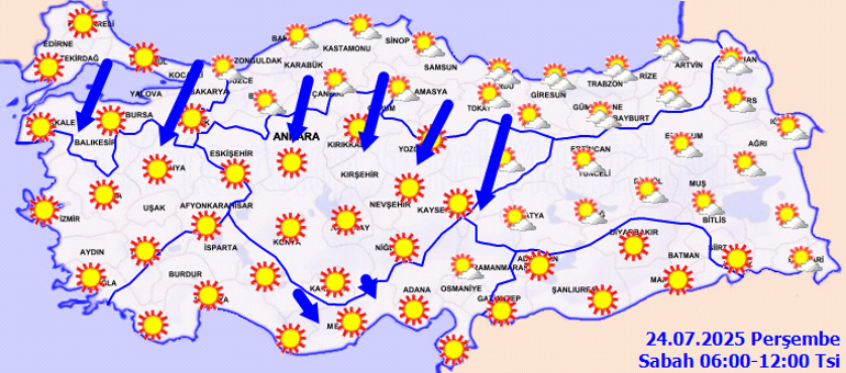 Son dakika hava durumu tahminleri il il | Havalar ne zaman serinleyecek Bugün (24 Temmuz) hava nasıl olacak, yağmur yağacak mı Meteorolojiden cuma günü uyarısı