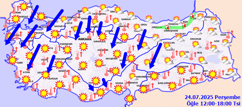 Son dakika hava durumu tahminleri il il | Havalar ne zaman serinleyecek Bugün (24 Temmuz) hava nasıl olacak, yağmur yağacak mı Meteorolojiden cuma günü uyarısı