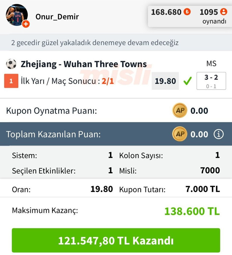 Tam 3 maçta İY / MS tahmini tuttu 90’da gelen gollerle 463.841 TL kazandı