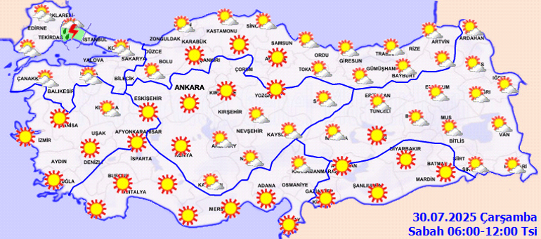 Son dakika hava durumu tahminleri il il | Bugün (30 Temmuz) hava nasıl olacak, İstanbula yağmur yağacak mı Meteoroloji saat vererek duyurdu: Öğleden sonra etkili olacak