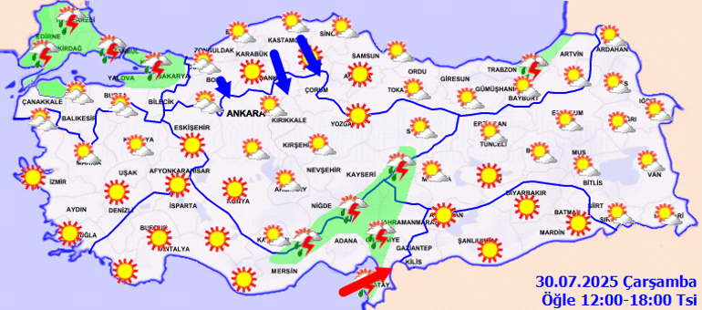 Son dakika hava durumu tahminleri il il | Bugün (30 Temmuz) hava nasıl olacak, İstanbula yağmur yağacak mı Meteoroloji saat vererek duyurdu: Öğleden sonra etkili olacak
