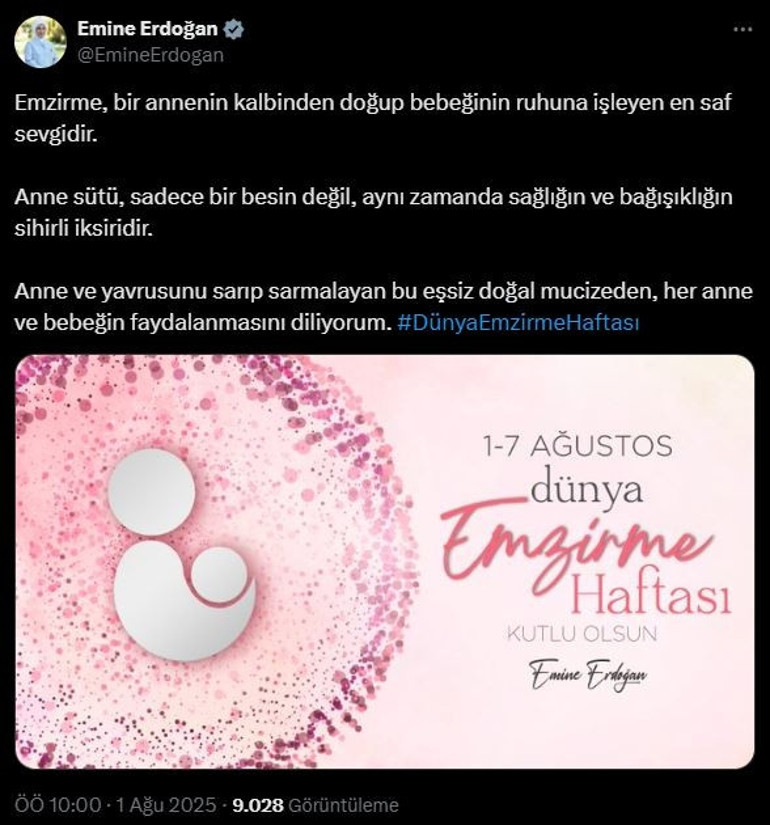 Emine Erdoğandan Dünya Emzirme Haftası mesajı