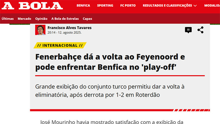 Avrupa basını, Fenerbahçeyi konuşuyor Mourinhodan bir tokat daha Feyenoord, İstanbul cehenneminden kurtulamadı