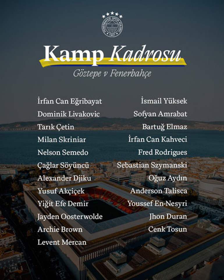 Fenerbahçe’nin Göztepe maçı kamp kadrosu belli oldu 7 eksik