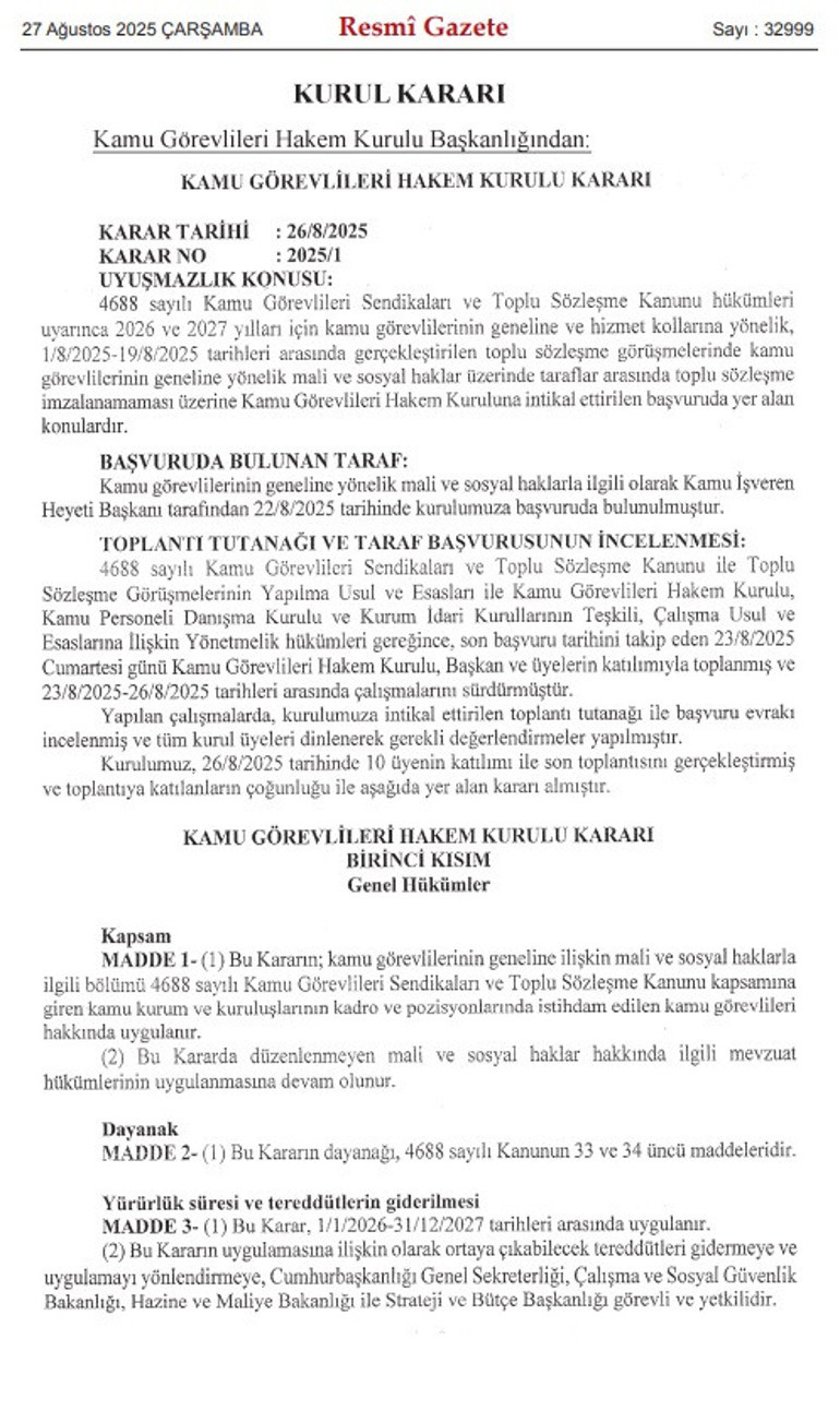 Memur ve memur emeklisi maaşlarına yapılan zam Resmi Gazetede