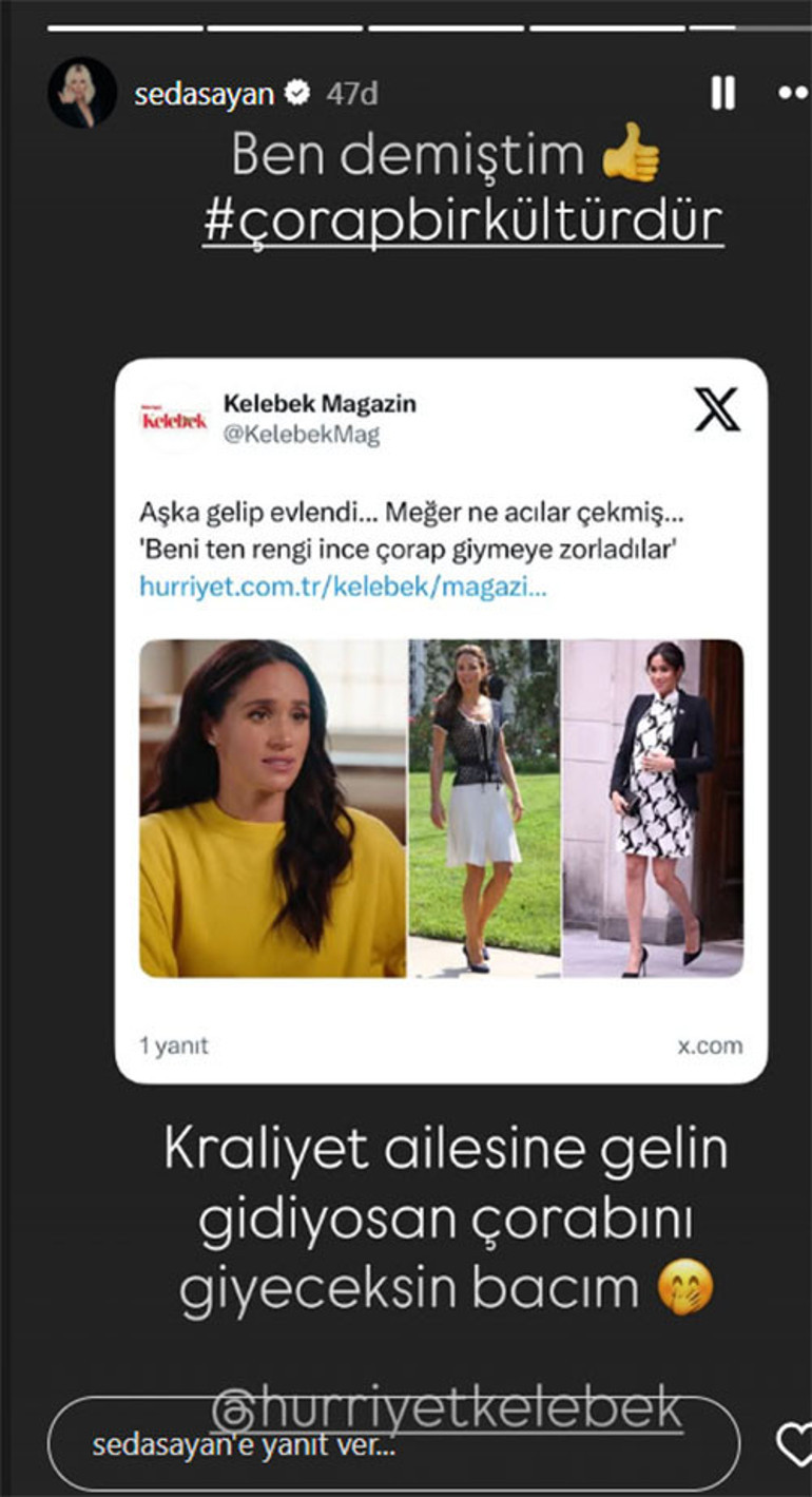 Seda Sayandan Düşes Meghana yanıt: Kraliyet ailesine gelin gidiyorsan çorabını giyeceksin bacım