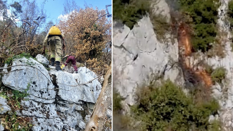 Bartında korku dolu anlar kamerada Orman işçileri, alevlerden son anda kurtuldu