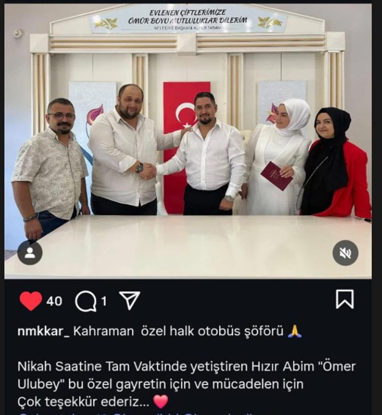 Nikahlarına otobüs şoförü yetiştirdi, şoförü nikah şahidi yaptılar