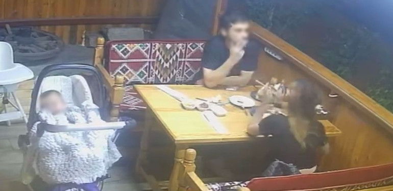 Restoran önünde güvenlik kamerası görüntüsü