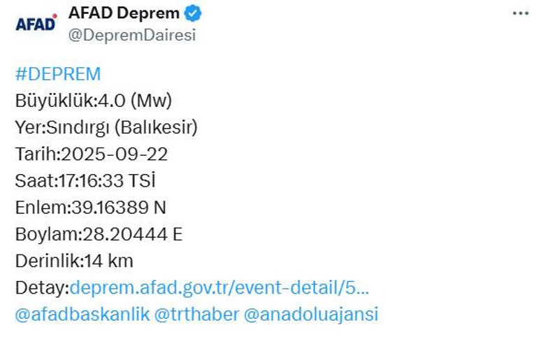 Sındırgı'da hissedilen deprem anından kare