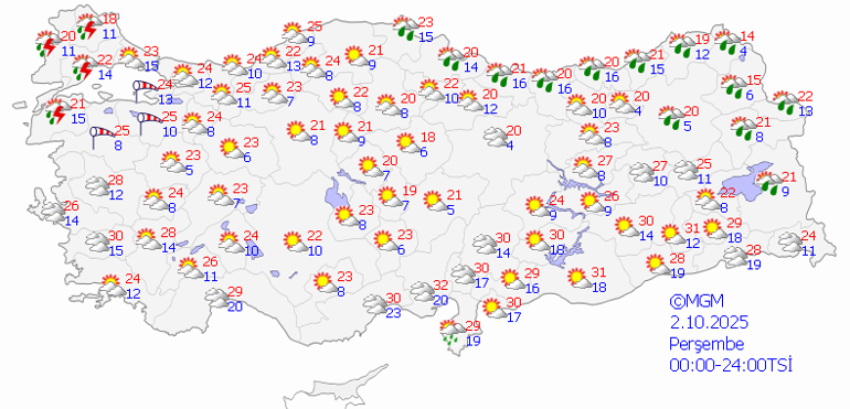 Bugün (2 Ekim) hava nasıl olacak İstanbulda yağmur yağacak mı Meteorolojiden 7 ile son dakika uyarı İşte il il hava durumu tahminleri