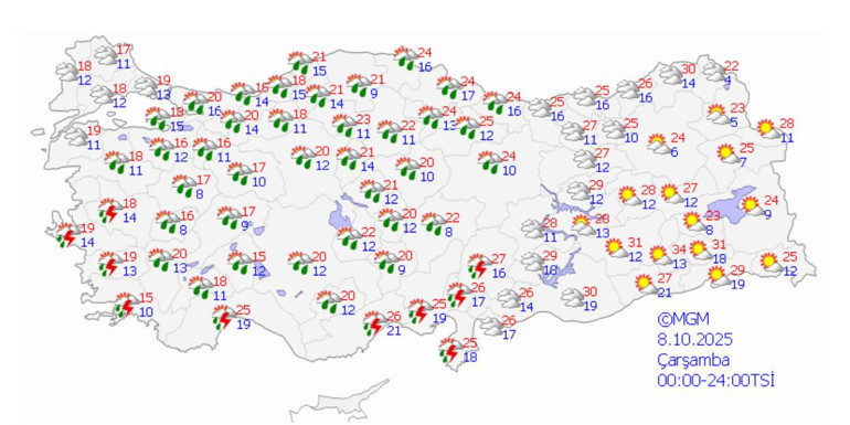 Çarşamba günü sağanak uyarısı kapsamı