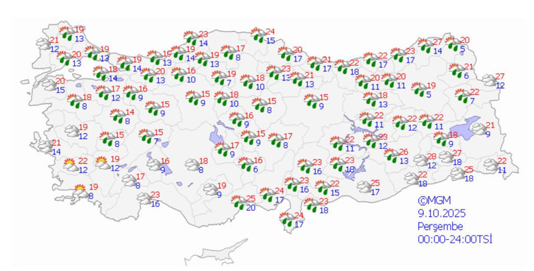 Perşembe günü yağış uyarısı kapsamı