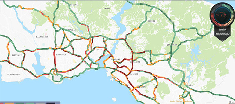 İstanbul'da trafik yoğunluğu yüzde 78