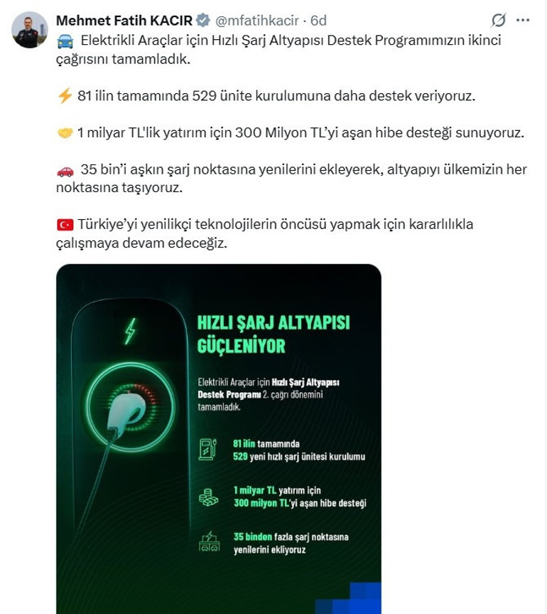 Türkiyenin 81 iline yeni şarj istasyonları geliyor
