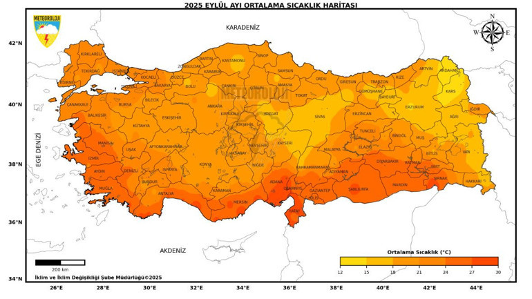 2025 Eylül ayında ölçülen yüksek sıcaklıklar