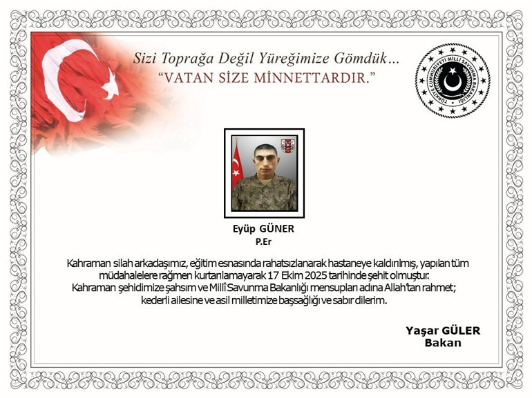 MSB duyurdu: Bir asker şehit oldu