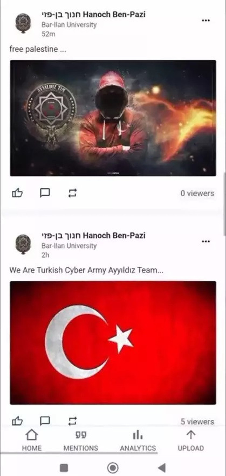 Hacklenen üniversite hesabında uyarı mesajı