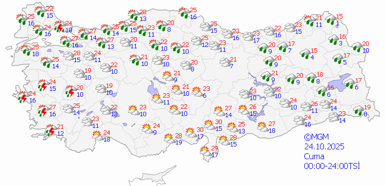 SON DAKİKA KUVVETLİ SAĞANAK UYARISI | Meteoroloji il il hava durumu tahminleri yayınlandı Bugün (24 Ekim) hava nasıl olacak İstanbulda yağmur var mı İstanbul Valiliği saat vererek duyurdu: Sel, su baskını, yıldırım...