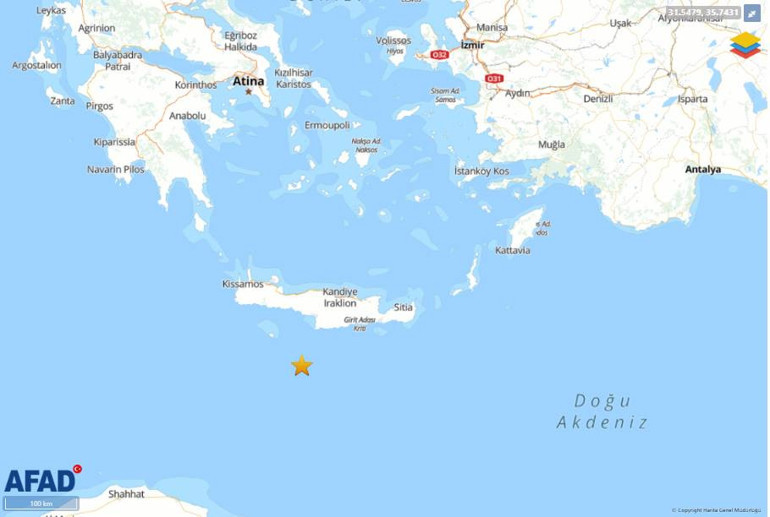 Akdenizde 4.1 büyüklüğünde deprem
