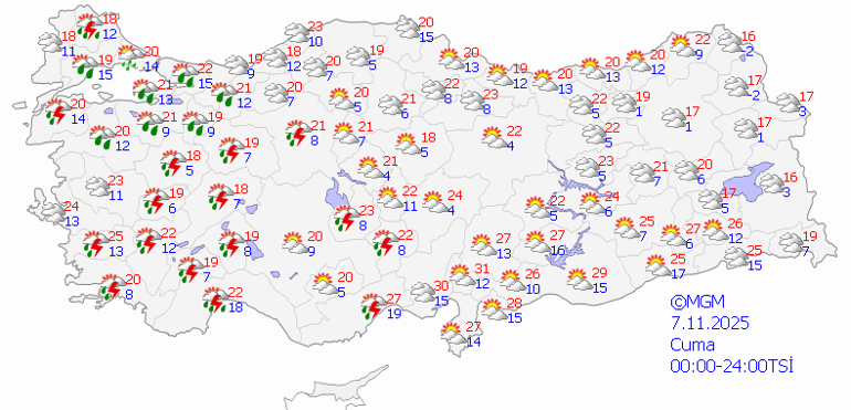 Meteoroloji Hava Durumu Tahminleri il il || Bugün (7 Kasım) hava nasıl olacak, yağmur var mı Meteorolojiden İstanbul, Ankara, İzmir ve birçok ile sağanak yağış uyarısı