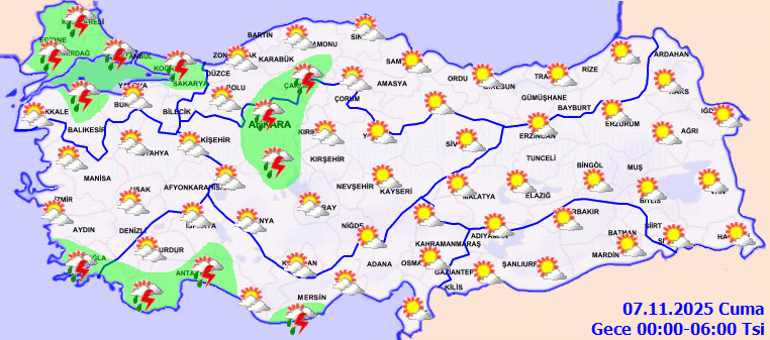 Meteoroloji Hava Durumu Tahminleri il il || Bugün (7 Kasım) hava nasıl olacak, yağmur var mı Meteorolojiden İstanbul, Ankara, İzmir ve birçok ile sağanak yağış uyarısı