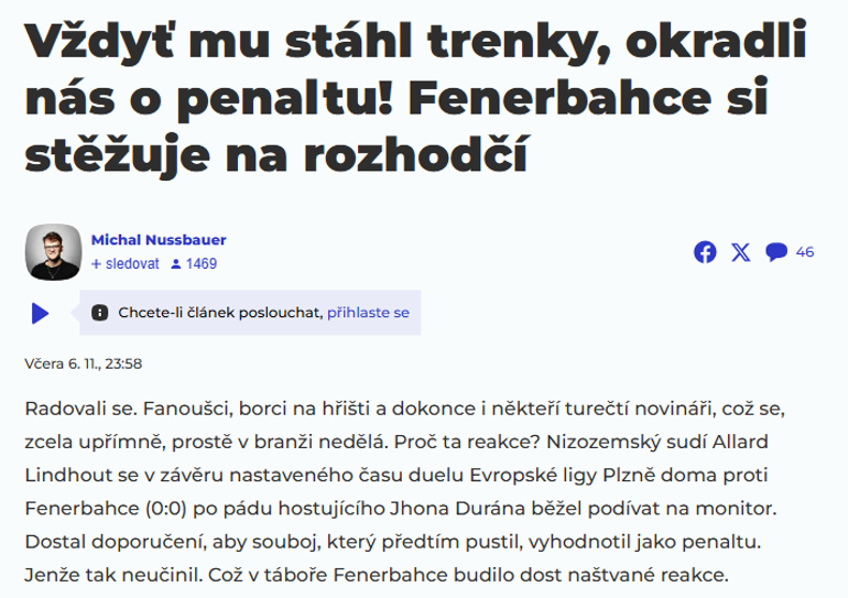 Fenerbahçenin Viktoria Plzen maçında beklediği penaltı dünya basınında Skandal