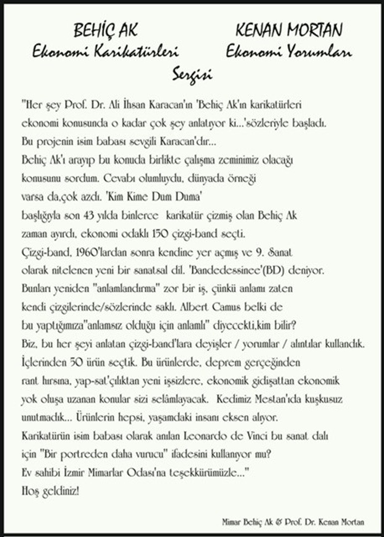Behiç Ak ve Kenan Mortan’dan “Ekonomi Karikatürleri ve Yorumları” sergisi