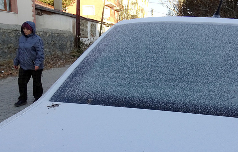 Kırağı tutmuş alanda hayvanlarını otlatan besiciler